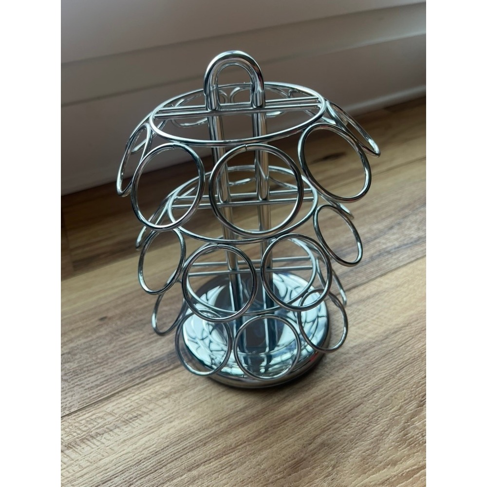 Coffee Pod Carousel Holder Kitchen OS Silver Chrome Rotating Rack